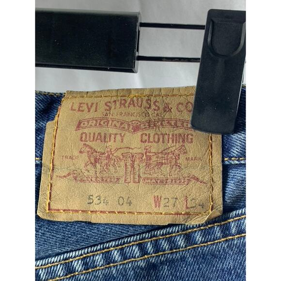 LEVI'S Women's Dark Blue Denim 534 04 Vintage Distressed Slim-Leg Jeans SZ 27X34 - Picture 5 of 10